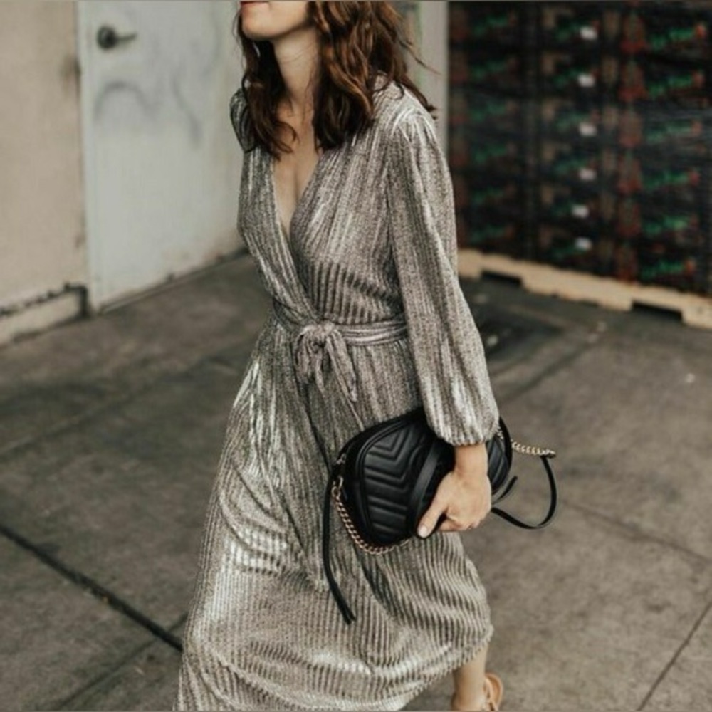 Alice and Olivia metallic Katina wrap dress